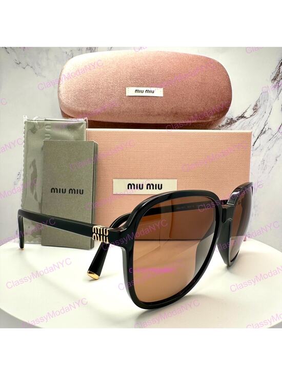 New MIU MIU Sunglasses MU B01S 16K90Q Black Brown Lens Oversized Pillow Square main image 6